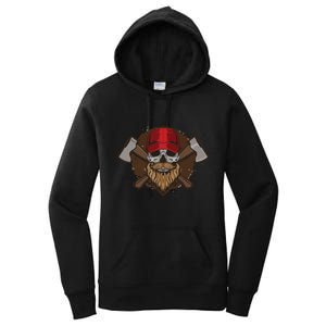 Funny Lumberjack Skull Bearded Axe Throwing Tree Logger Women's Pullover Hoodie