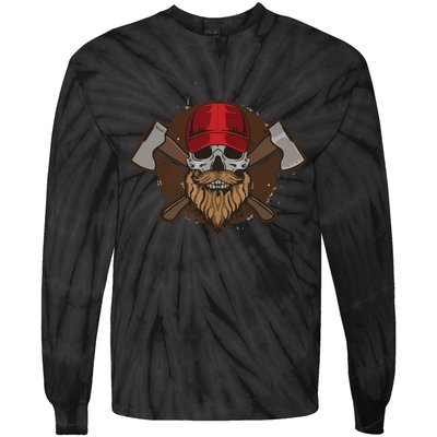 Funny Lumberjack Skull Bearded Axe Throwing Tree Logger Tie-Dye Long Sleeve Shirt