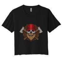 Funny Lumberjack Skull Bearded Axe Throwing Tree Logger Women's Crop Top Tee