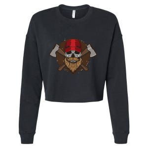 Funny Lumberjack Skull Bearded Axe Throwing Tree Logger Cropped Pullover Crew