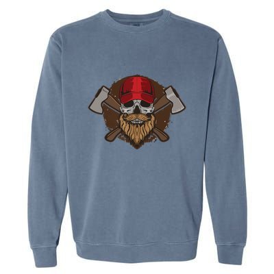 Funny Lumberjack Skull Bearded Axe Throwing Tree Logger Garment-Dyed Sweatshirt