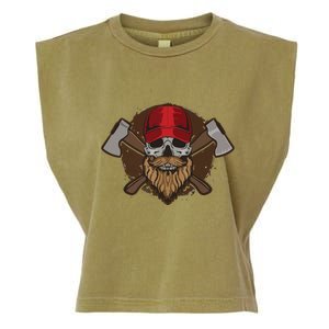 Funny Lumberjack Skull Bearded Axe Throwing Tree Logger Garment-Dyed Women's Muscle Tee