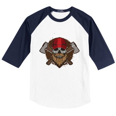 Funny Lumberjack Skull Bearded Axe Throwing Tree Logger Baseball Sleeve Shirt