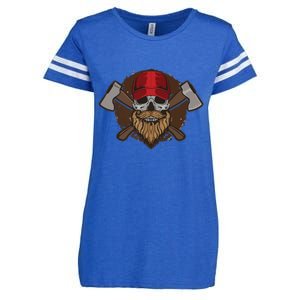 Funny Lumberjack Skull Bearded Axe Throwing Tree Logger Enza Ladies Jersey Football T-Shirt