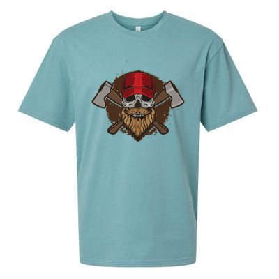 Funny Lumberjack Skull Bearded Axe Throwing Tree Logger Sueded Cloud Jersey T-Shirt