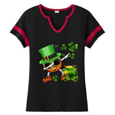 Funny Leprechaun Shamrock Dabbing Basketball St Patricks Day Gift Ladies Halftime Notch Neck Tee