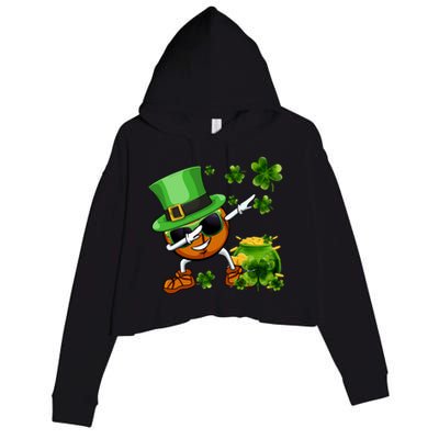 Funny Leprechaun Shamrock Dabbing Basketball St Patricks Day Gift Crop Fleece Hoodie