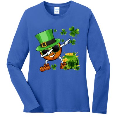 Funny Leprechaun Shamrock Dabbing Basketball St Patricks Day Gift Ladies Long Sleeve Shirt