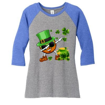 Funny Leprechaun Shamrock Dabbing Basketball St Patricks Day Gift Women's Tri-Blend 3/4-Sleeve Raglan Shirt