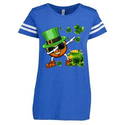 Funny Leprechaun Shamrock Dabbing Basketball St Patricks Day Gift Enza Ladies Jersey Football T-Shirt