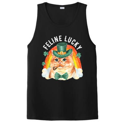 Feline Lucky St Patricks Day Funny Leprechaun Cat Rainbow PosiCharge Competitor Tank