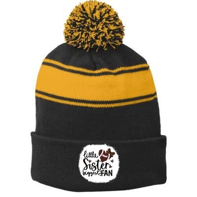 Football Little Sister Biggest Fan Shirts Football Sister Stripe Pom Pom Beanie