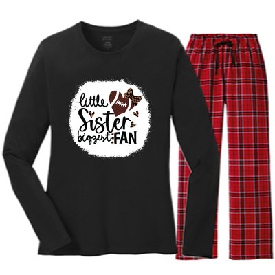 Football Little Sister Biggest Fan Shirts Football Sister Women's Long Sleeve Flannel Pajama Set 