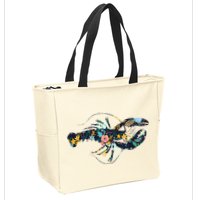 Floral Lobster Silhouette Graphic Zip Tote Bag