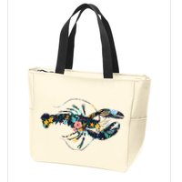 Floral Lobster Silhouette Graphic Zip Tote Bag