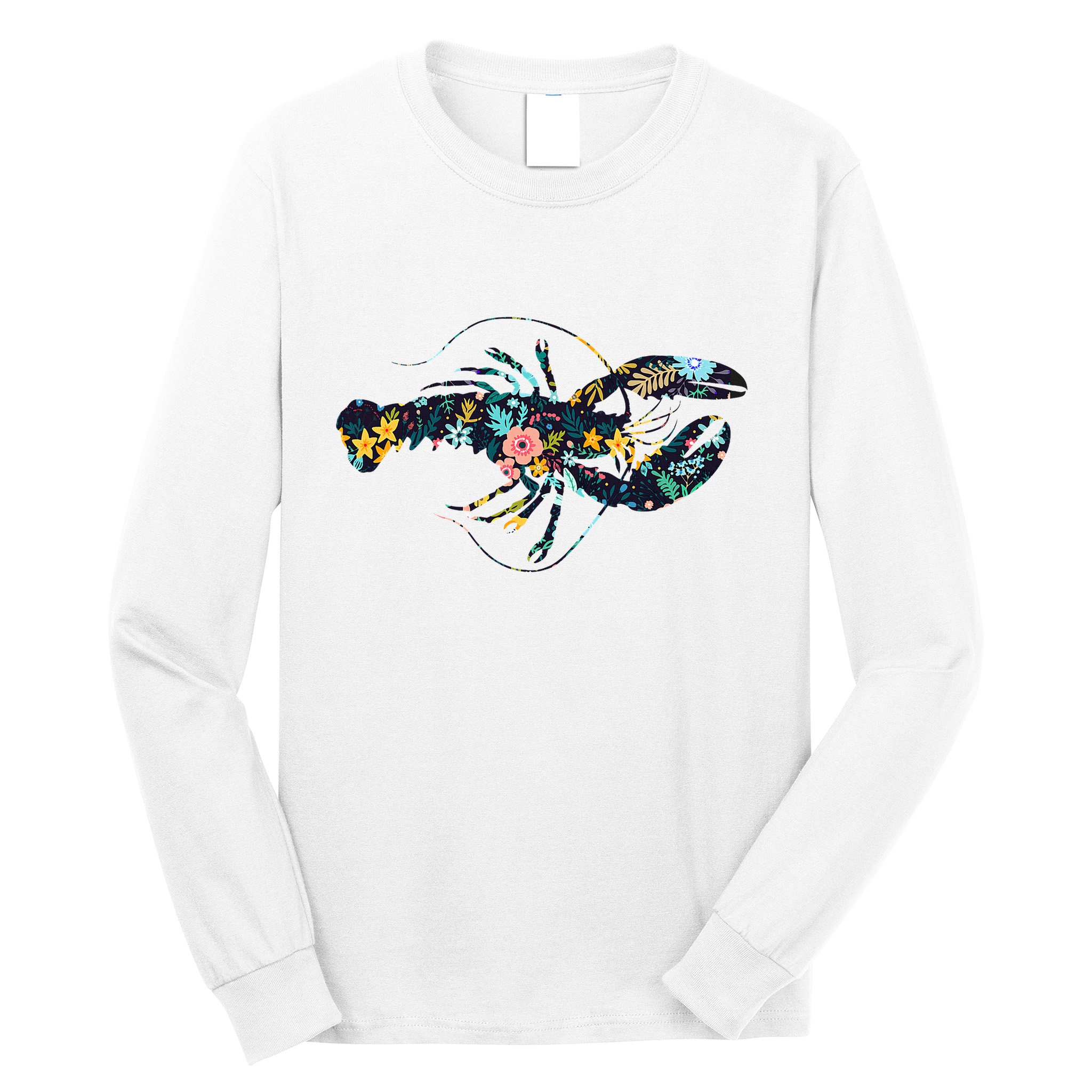 Floral Lobster Silhouette Graphic Long Sleeve Shirt