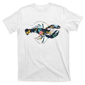 Floral Lobster Silhouette Graphic T-Shirt