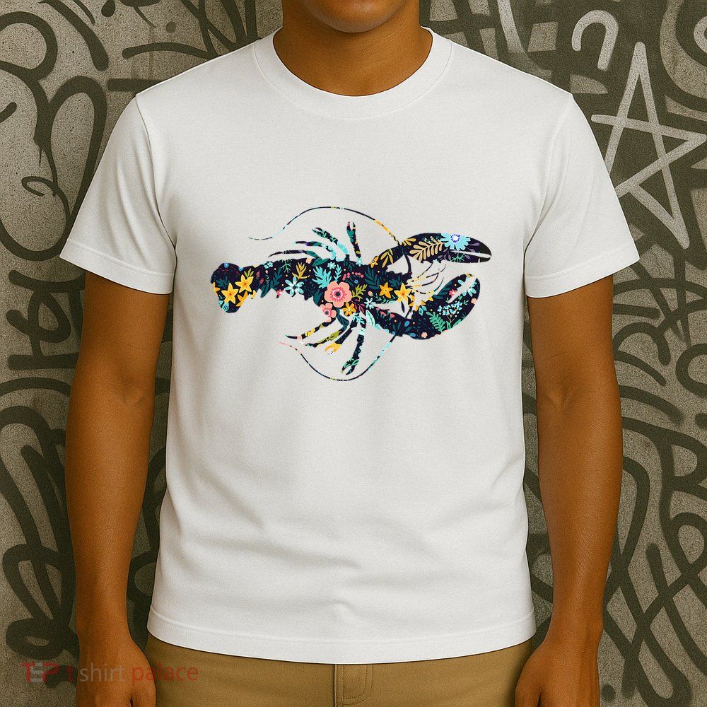 Floral Lobster Silhouette Graphic T-Shirt