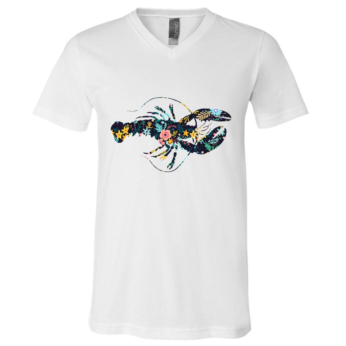 Floral Lobster Silhouette Graphic V-Neck T-Shirt