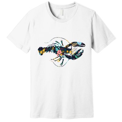 Floral Lobster Silhouette Graphic Premium T-Shirt