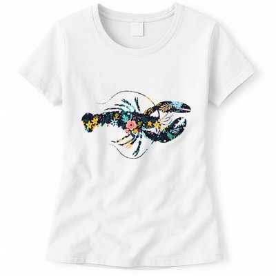 Floral Lobster Silhouette Graphic Womens T-Shirt