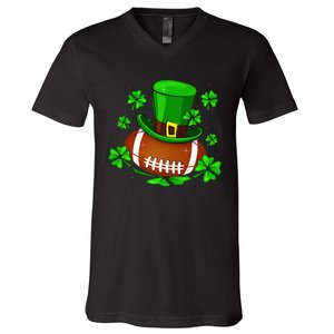 Football Leprechaun Shamrock Irish St Patricks Day V-Neck T-Shirt