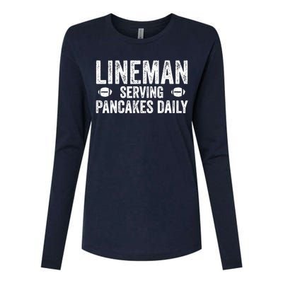 Football Lineman Serving Pancakes Daily Womens Cotton Relaxed Long Sleeve T-Shirt