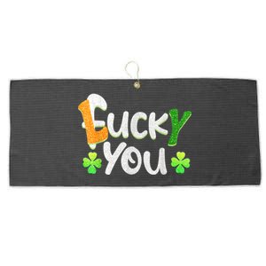 Funny Leprechaun Shamrock Fuck Lucky You St Patricks Day Large Microfiber Waffle Golf Towel