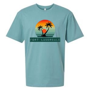 Fort Lauderdale Sunset Palm Trees Beach Sueded Cloud Jersey T-Shirt