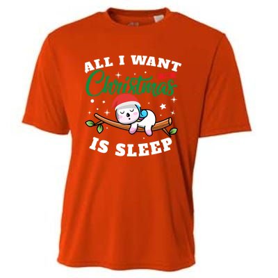 Funny Lazy Sloth All I Want For Christmas Is Sleep Funny Gift Cooling Performance Crew T-Shirt