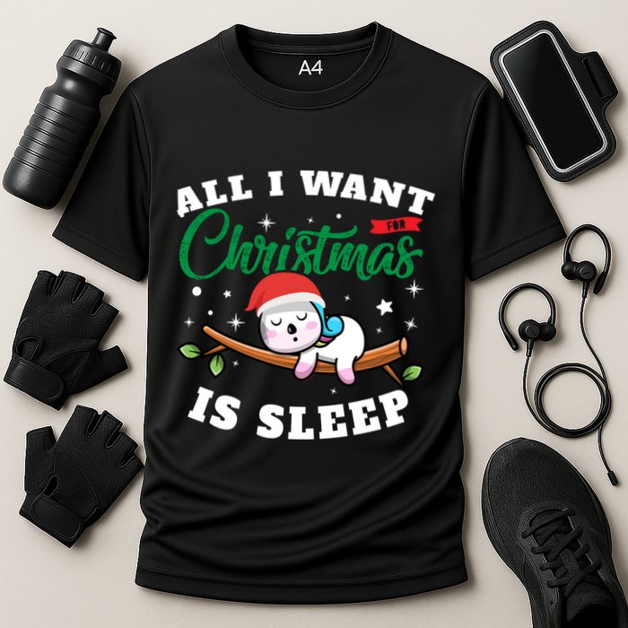 Funny Lazy Sloth All I Want For Christmas Is Sleep Funny Gift Performance Shirt