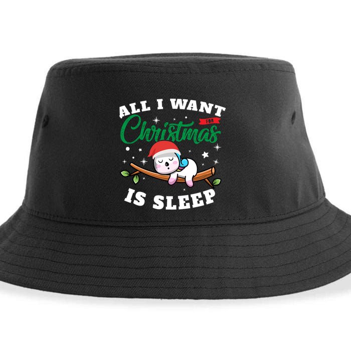 Funny Lazy Sloth All I Want For Christmas Is Sleep Funny Gift Sustainable Bucket Hat