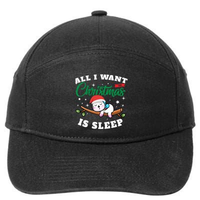 Funny Lazy Sloth All I Want For Christmas Is Sleep Funny Gift 7-Panel Snapback Hat