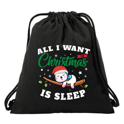 Funny Lazy Sloth All I Want For Christmas Is Sleep Funny Gift Drawstring Bag