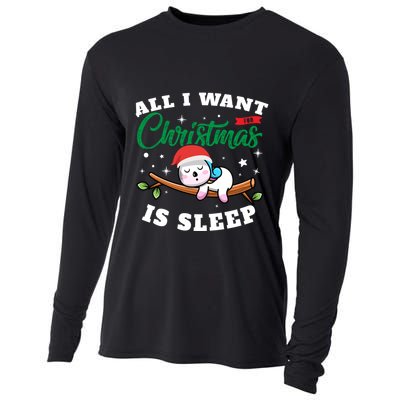 Funny Lazy Sloth All I Want For Christmas Is Sleep Funny Gift Cooling Performance Long Sleeve Crew
