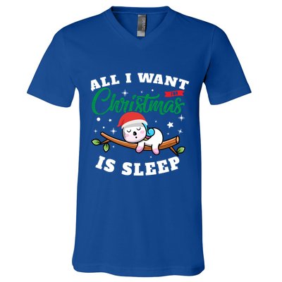 Funny Lazy Sloth All I Want For Christmas Is Sleep Funny Gift V-Neck T-Shirt