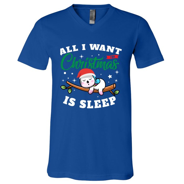 Funny Lazy Sloth All I Want For Christmas Is Sleep Funny Gift V-Neck T-Shirt