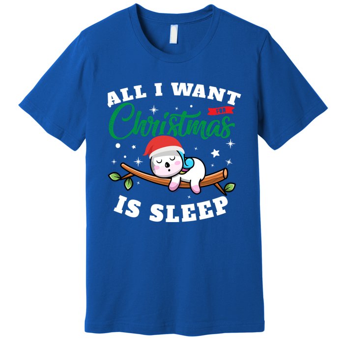 Funny Lazy Sloth All I Want For Christmas Is Sleep Funny Gift Premium T-Shirt