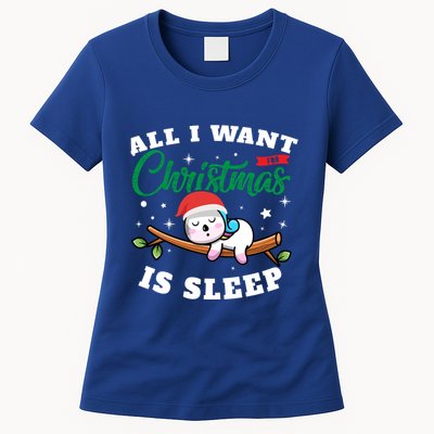 Funny Lazy Sloth All I Want For Christmas Is Sleep Funny Gift Womens T-Shirt