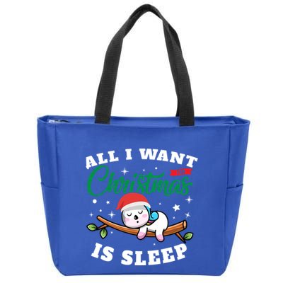 Funny Lazy Sloth All I Want For Christmas Is Sleep Funny Gift Zip Tote Bag