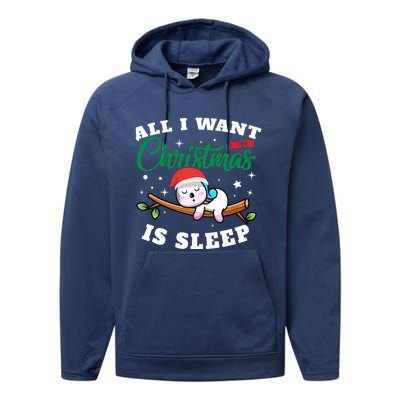 Funny Lazy Sloth All I Want For Christmas Is Sleep Funny Gift Performance Fleece Hoodie