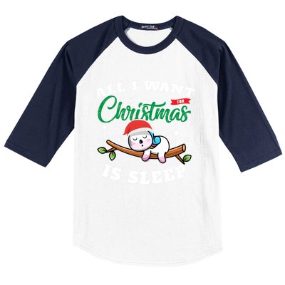 Funny Lazy Sloth All I Want For Christmas Is Sleep Funny Gift Baseball Sleeve Shirt