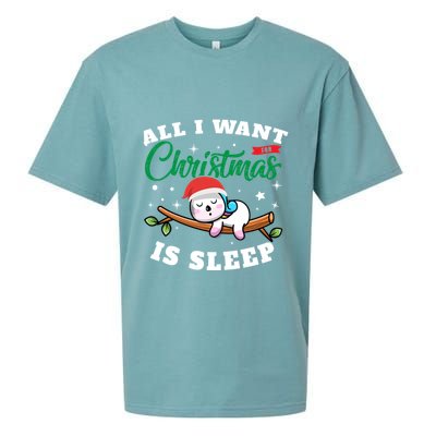 Funny Lazy Sloth All I Want For Christmas Is Sleep Funny Gift Sueded Cloud Jersey T-Shirt