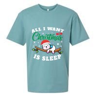 Funny Lazy Sloth All I Want For Christmas Is Sleep Funny Gift Sueded Cloud Jersey T-Shirt