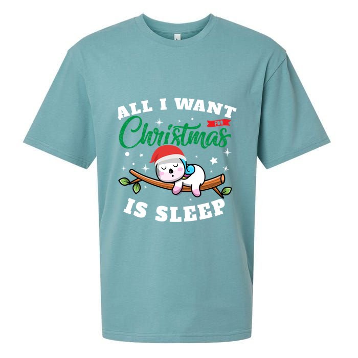 Funny Lazy Sloth All I Want For Christmas Is Sleep Funny Gift Sueded Cloud Jersey T-Shirt