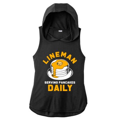 Football Lineman Serving Pancakes Daily Ladies PosiCharge Tri-Blend Wicking Draft Hoodie Tank