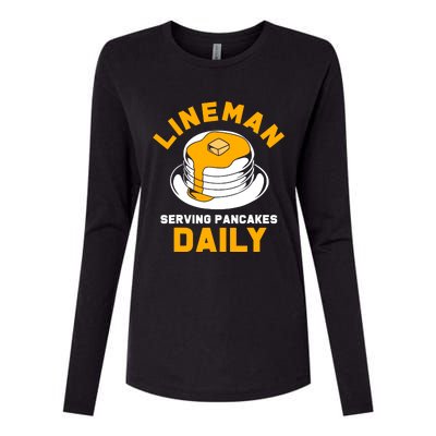 Football Lineman Serving Pancakes Daily Womens Cotton Relaxed Long Sleeve T-Shirt