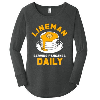 Football Lineman Serving Pancakes Daily Women's Perfect Tri Tunic Long Sleeve Shirt