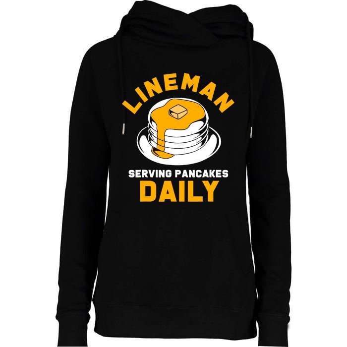 Football Lineman Serving Pancakes Daily Womens Funnel Neck Pullover Hood