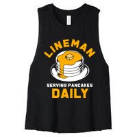 Football Lineman Serving Pancakes Daily Women's Racerback Cropped Tank